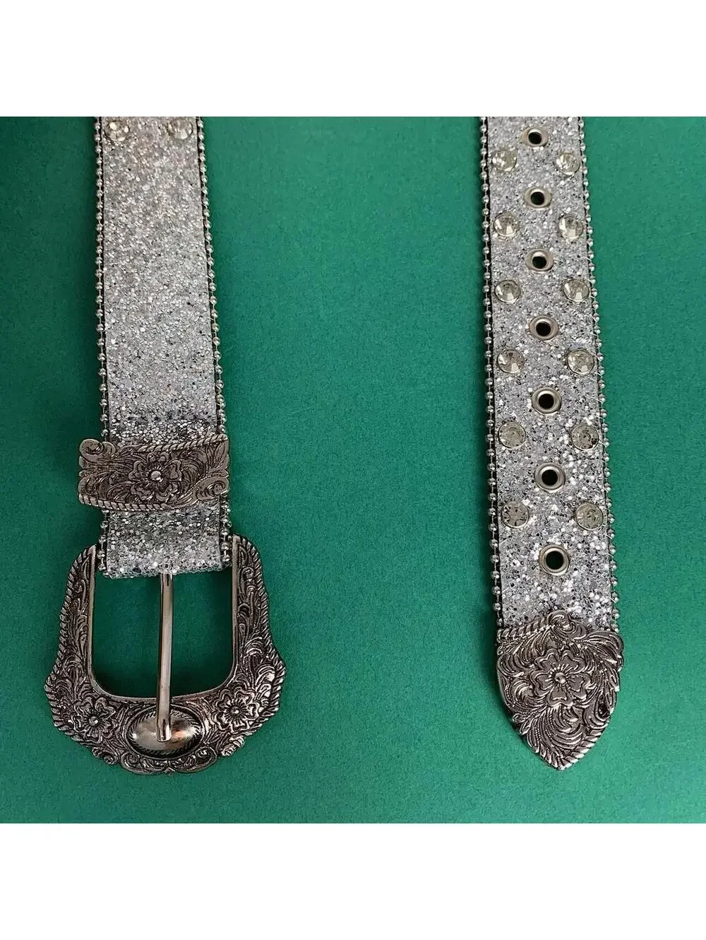 Cyber Y2k 2000s style rhinestone crystal grunge silver punk belt. Cool grunge/pu - Picture 3 of 8